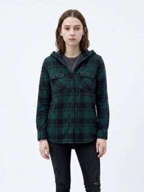 Garage Grunge Plaid Hooded Flannel Shirt Small Twilightcore 2010s